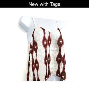 NEW SILK Spaghetti T-Strap Southwestern Embroidered Sheer Tank  Sz XS Line + Dot